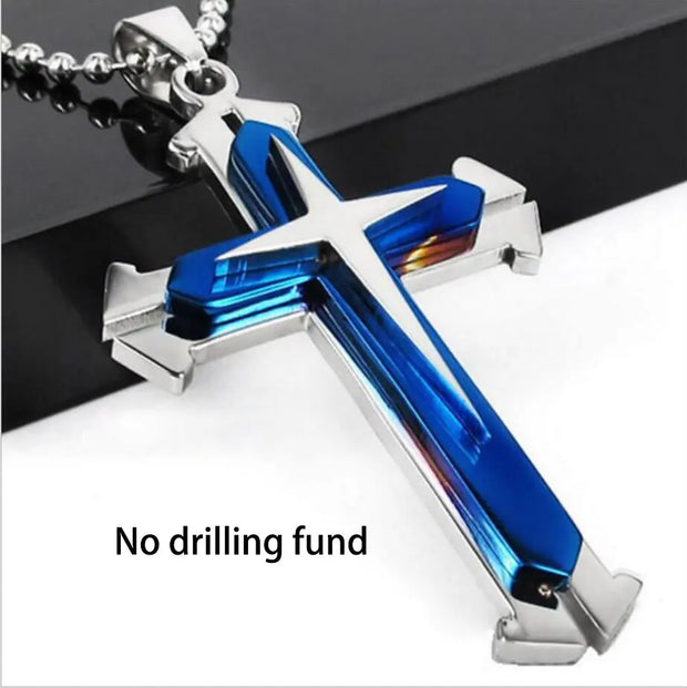 Dark Knight Same Men's Crystal Cross Pendant Silver Gold Black Dominant Pendant Necklace - Memoriex 