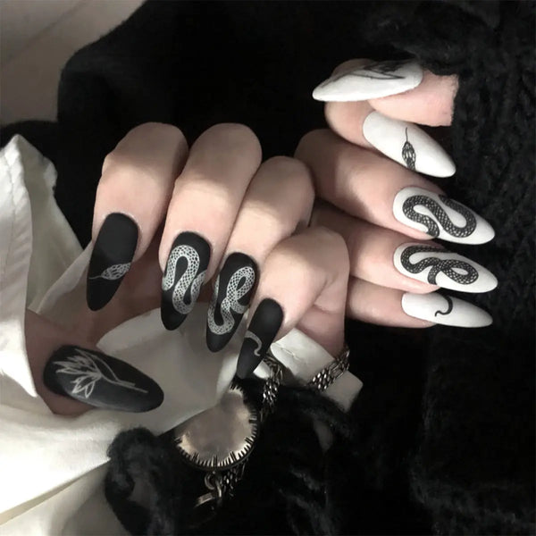 Dark Snake Pattern Mandarin Duck Wearing Manicure Fake Nail Manicure Patch Nail Patch Waterproof Removable Nail - Memoriex 