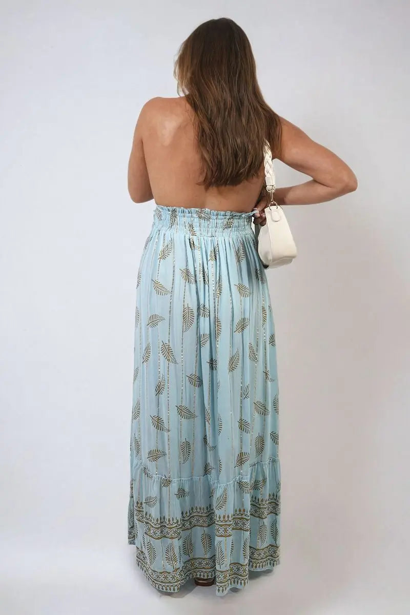 Dazzling Leaf Print Spaghetti Strap Maxi Dress-4