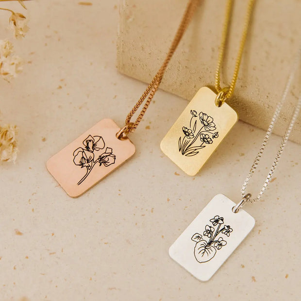 December birthday flower necklace stainless steel clavicle chain jewelry - Memoriex 