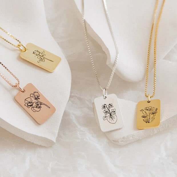 December birthday flower necklace stainless steel clavicle chain jewelry - Memoriex 