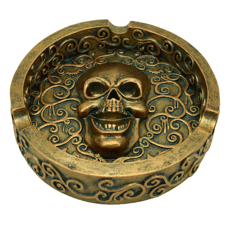 Decorative Ashtray - Metallic Brushed Gold Effect Skull SK362-0