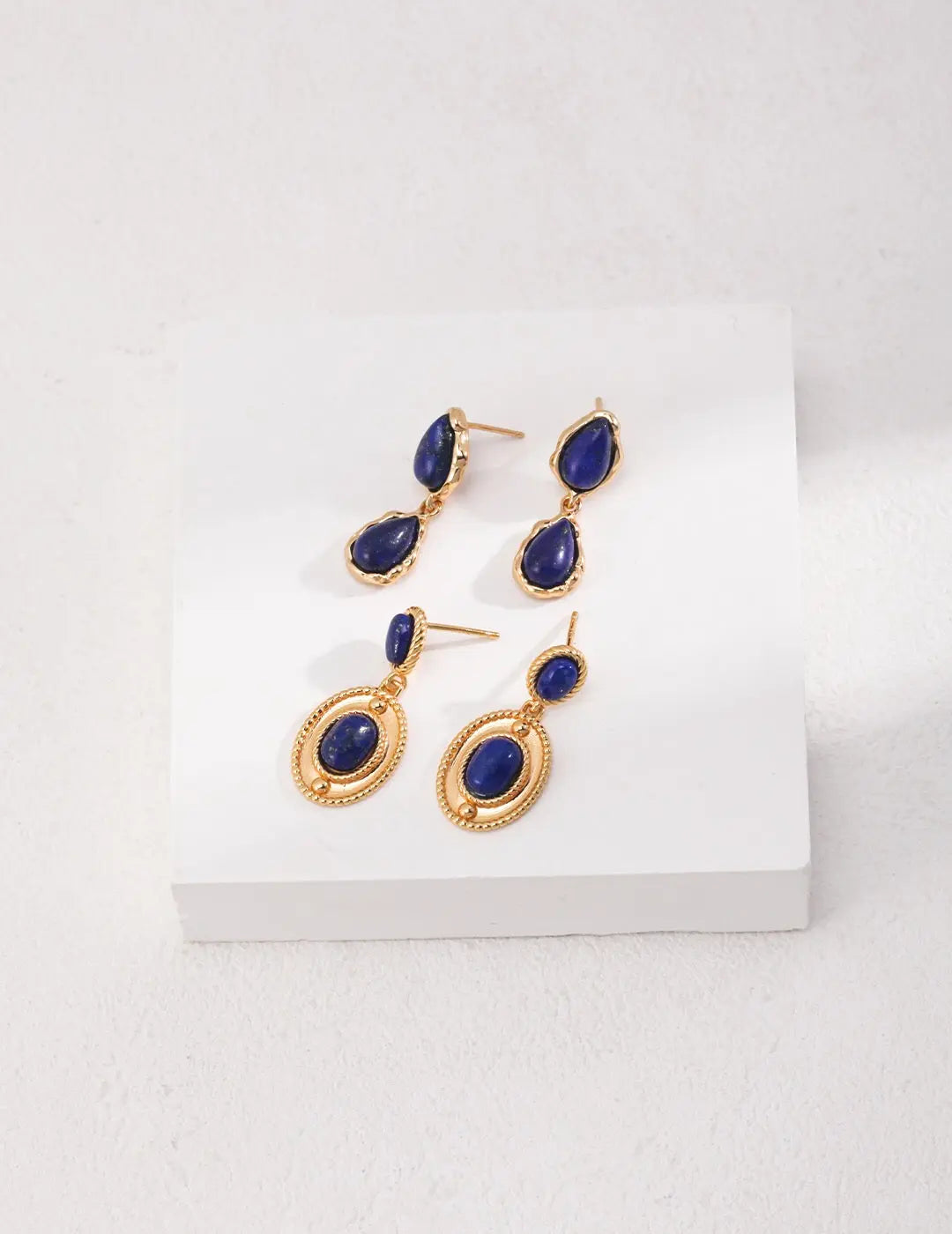 Deep Blue Lapis Drop Earrings-2