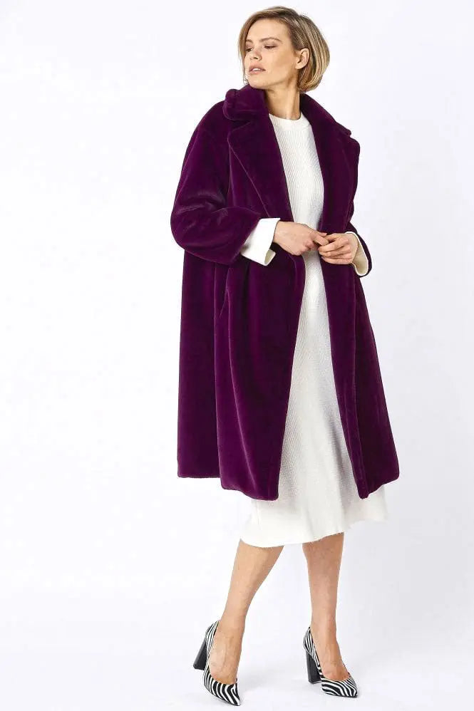 Deep Purple Faux Fur Midi Shaved Shearling Coat - Memoriex 