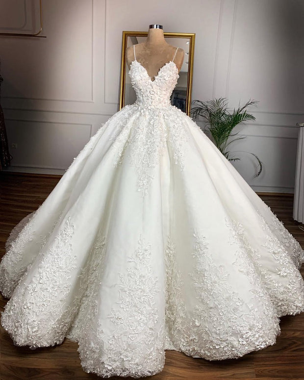 Deep V-neck Sexy Lace Floor-length Wedding Dress Romantic Aura Dignified Wedding Banquet Welcome 2024 New Spring - Memoriex 