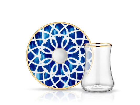 Dervish Blue Blanc Aria Tea Glass and Saucer-0