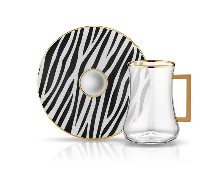 Dervish Zebra Tea Glass with Handle and Saucer-0