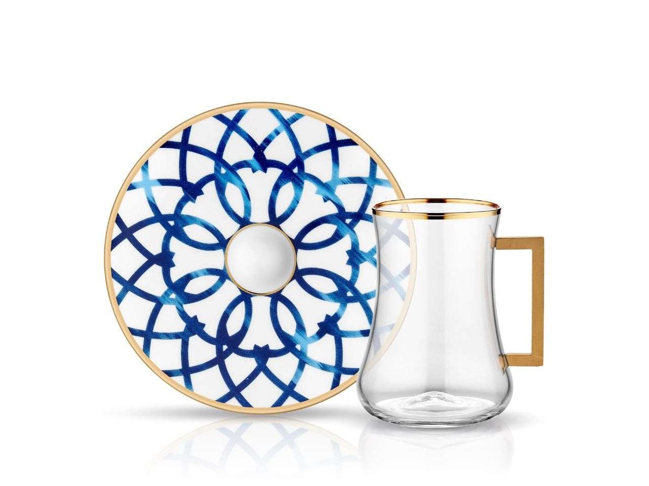 Dervish with Handle Blue Blanc Bianca Tea Glass and Saucer-0