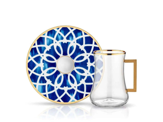 Dervish with Handle Blue Blanc Aria Tea Glass and Saucer-0