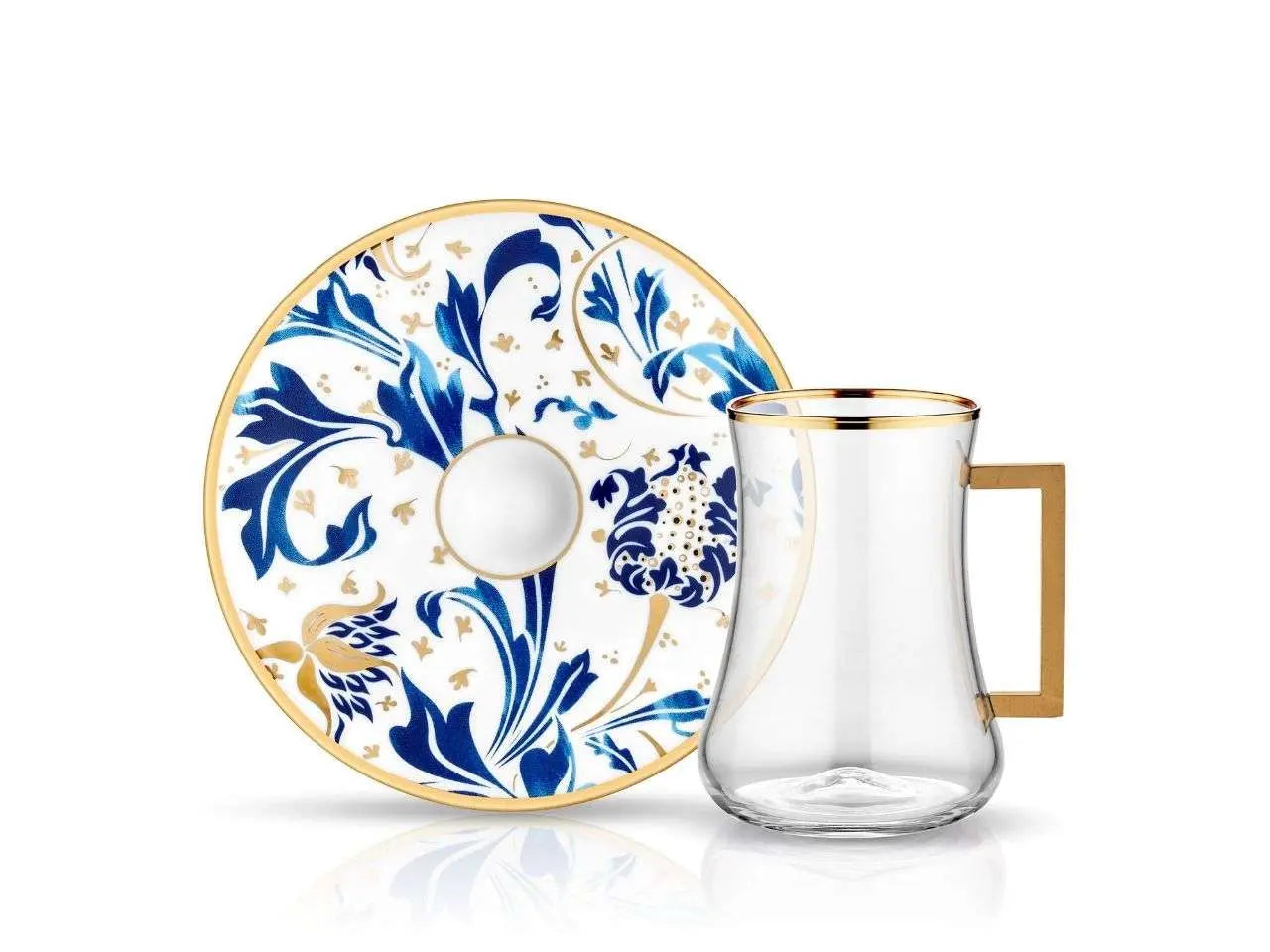 Dervish with Handle Blue Blanc Karina Tea Glass and Saucer-0