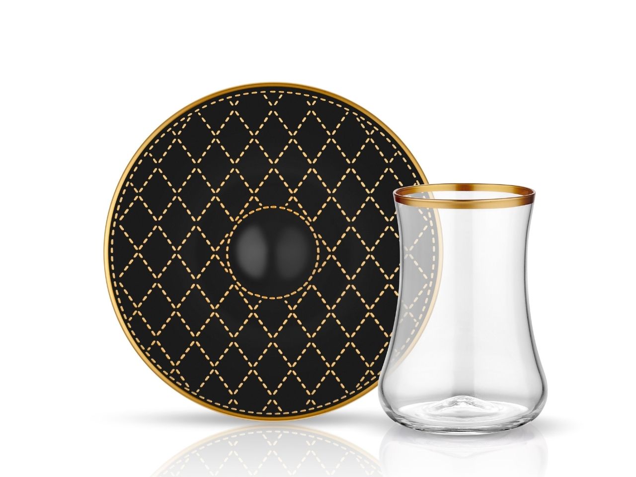 Dervish Quilt Black Gold Tea Glass and Saucer-0