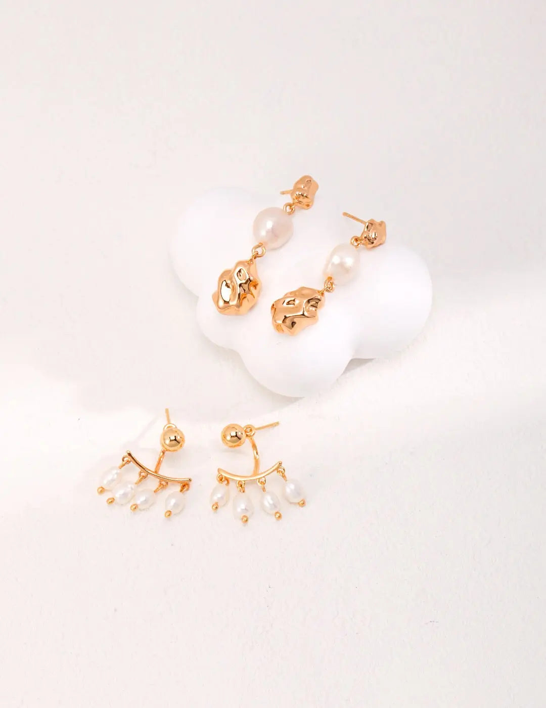 Detachable Four Row Drop Pearl Earrings-3