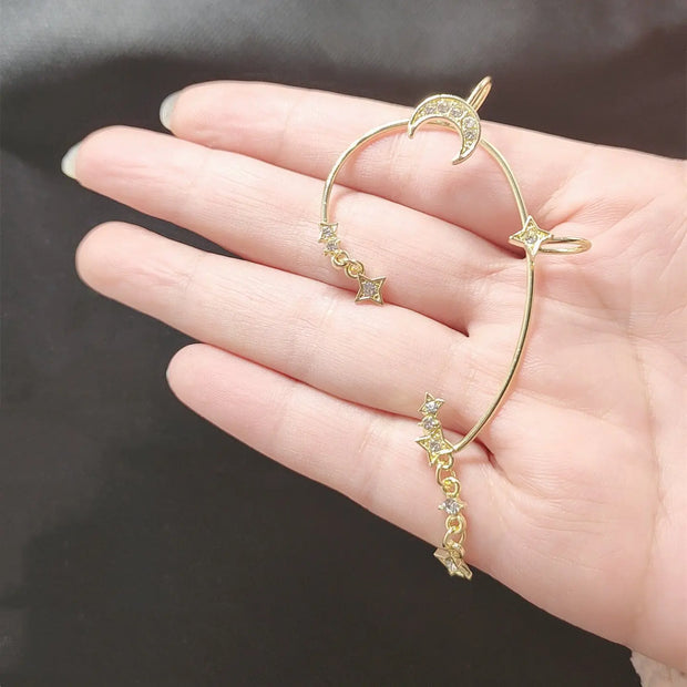 Diamond Four Awn Star Moon XINGX No Piercing Ear Hooks - Memoriex 