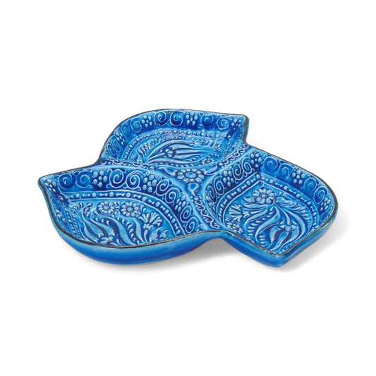 Divided Servings 3-in-1 Snack&Dip Bowl, Leaves, Blue-0