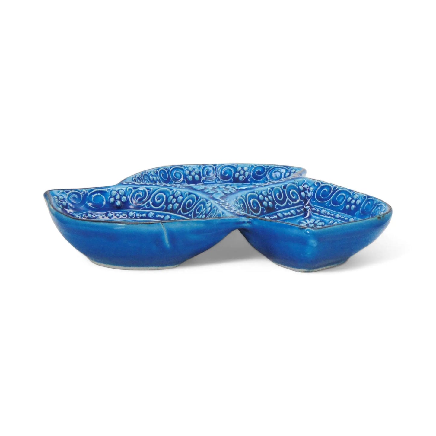 Divided Servings 3-in-1 Snack&Dip Bowl, Leaves, Blue-2