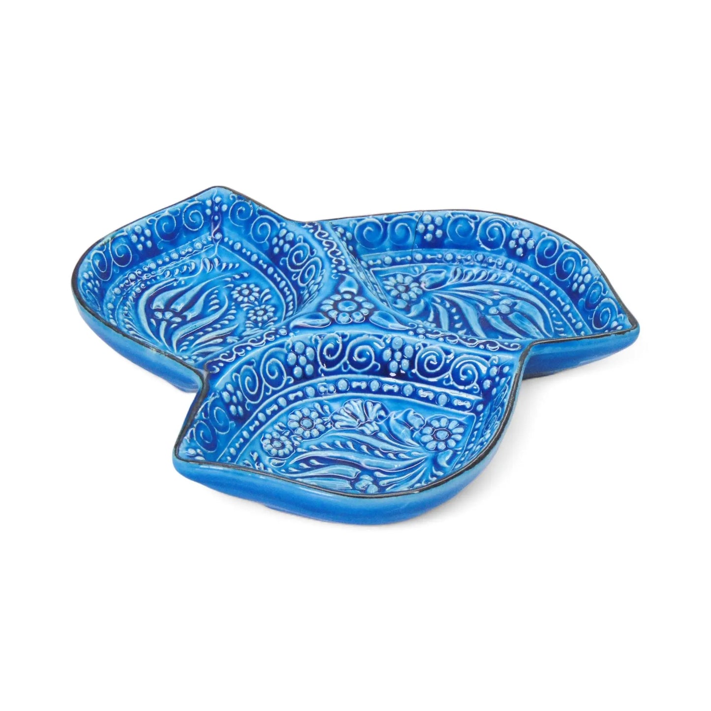 Divided Servings 3-in-1 Snack&Dip Bowl, Leaves, Blue-4