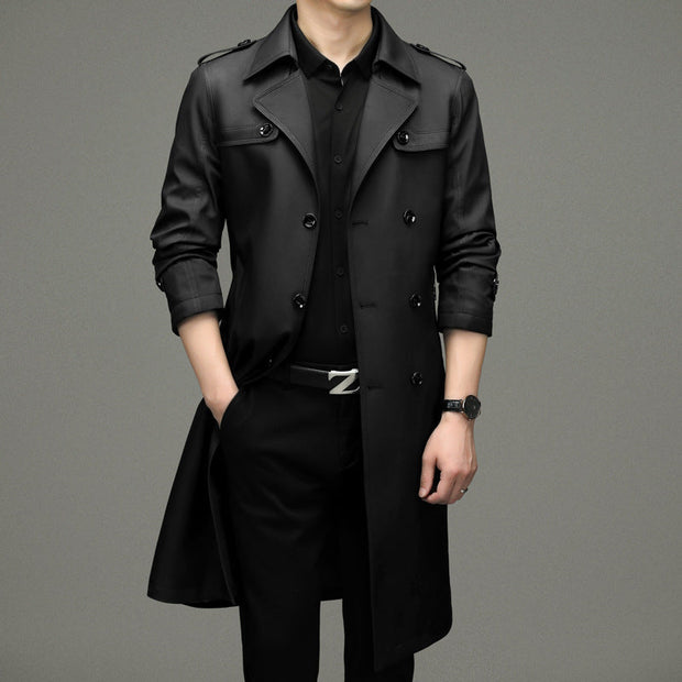 Double Breasted Men's Long Trench Coat Business Casual Lengthened - Memoriex 