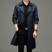 Double Breasted Men's Long Trench Coat Business Casual Lengthened - Memoriex 