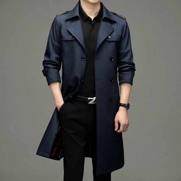 Double Breasted Men's Long Trench Coat Business Casual Lengthened - Memoriex 