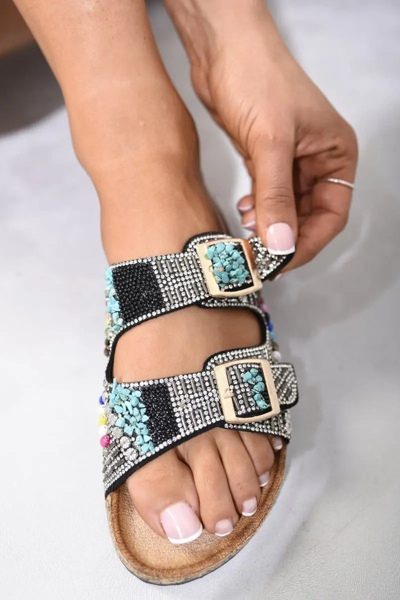 Double Buckle Jewelled Sandals-5