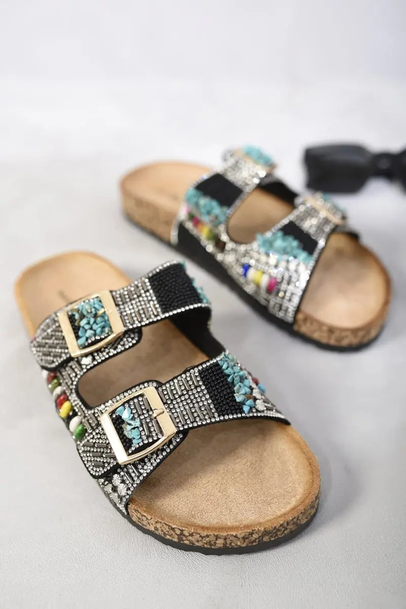 Double Buckle Jewelled Sandals-7