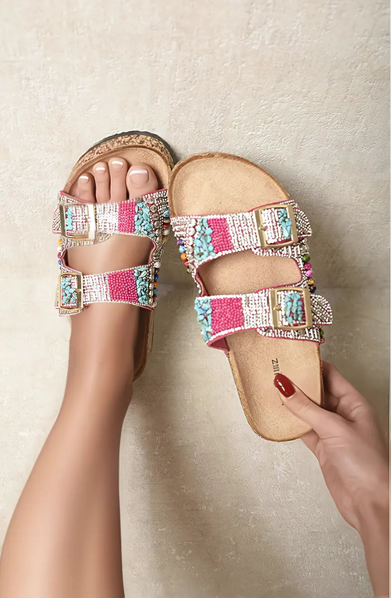 Double Buckle Jewelled Sandals-15