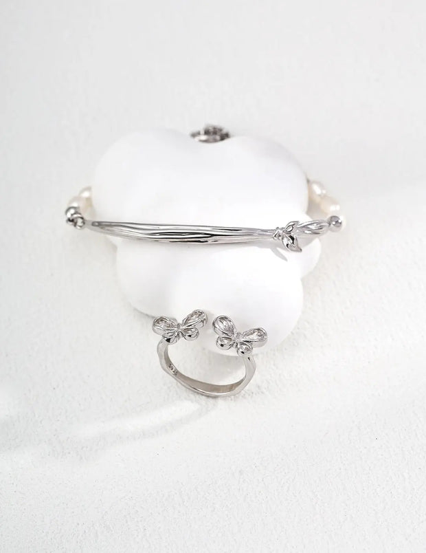 Double Butterfly with Zircon Crystals Ring-4