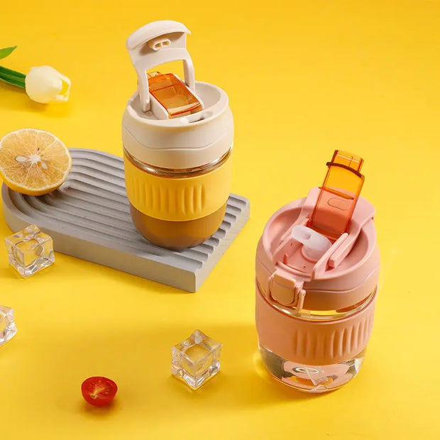 Double Drinking Coffee Cup Glass Water Cup Ins Straw Glass Simple Convenient Carry Straw Tea Cup - Memoriex 