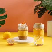 Double Drinking Coffee Cup Glass Water Cup Ins Straw Glass Simple Convenient Carry Straw Tea Cup - Memoriex 
