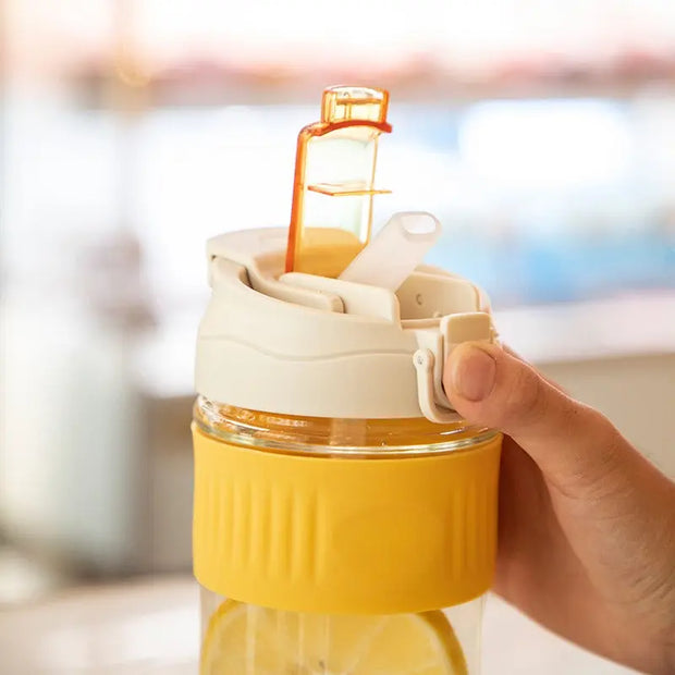 Double Drinking Coffee Cup Glass Water Cup Ins Straw Glass Simple Convenient Carry Straw Tea Cup - Memoriex 