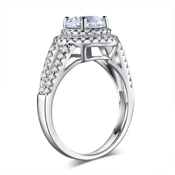 Double Halo 925 Sterling Silver Wedding Engagement Ring 1.25 Ct Created Diamond Promise Anniversary XFR8253-2