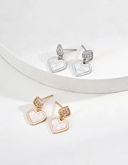 Double Heart Enamel & Zircon Earrings-0