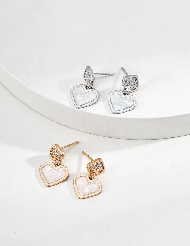 Double Heart Enamel & Zircon Earrings-0