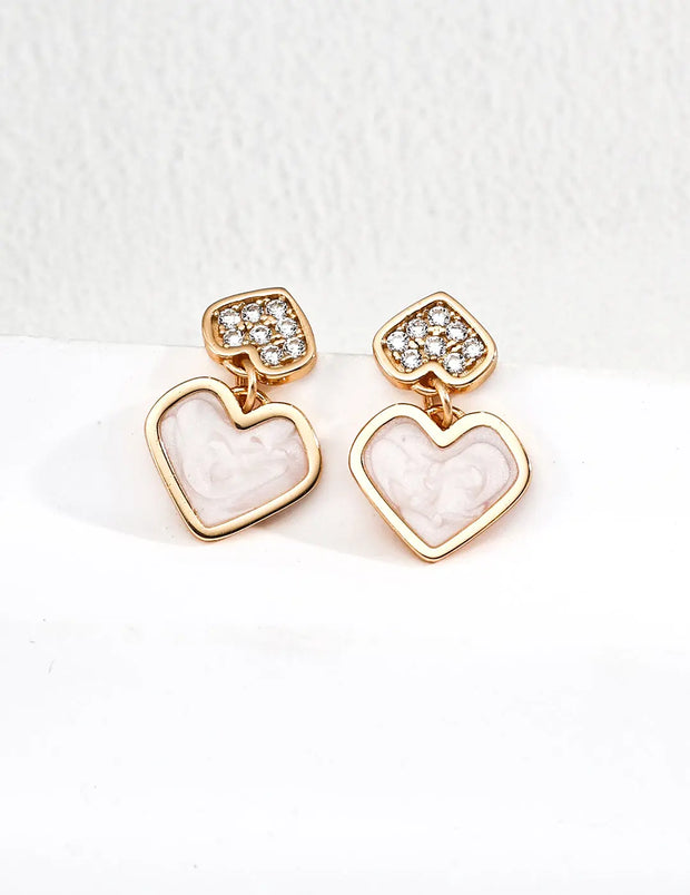 Double Heart Enamel & Zircon Earrings-1