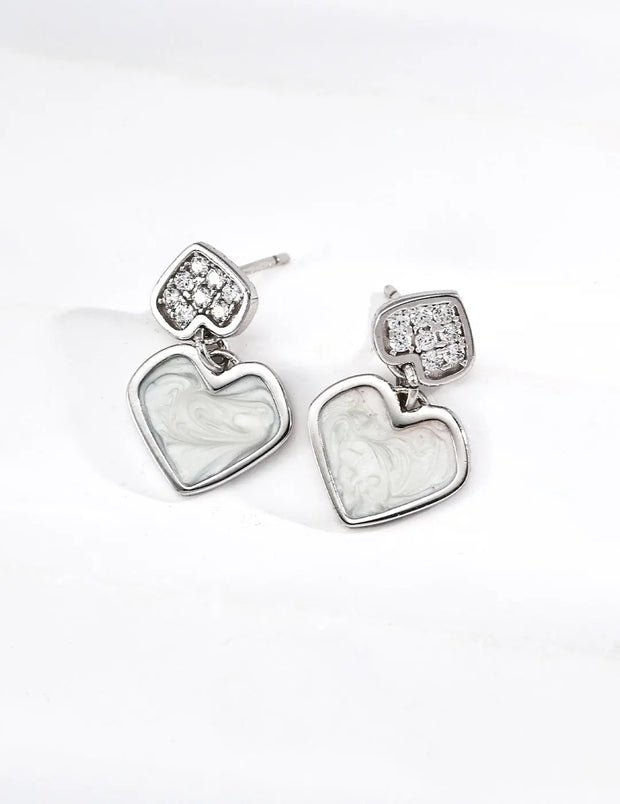 Double Heart Enamel & Zircon Earrings-2