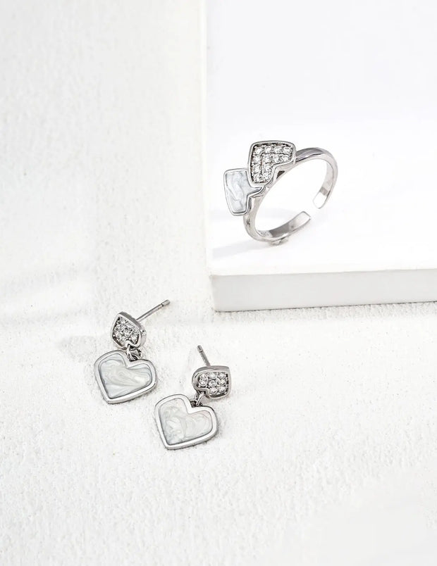 Double Heart Enamel & Zircon Earrings-3