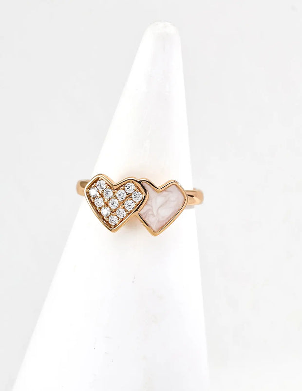 Double Heart Enamel & Zircon Ring-1