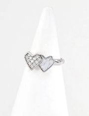 Double Heart Enamel & Zircon Ring-2