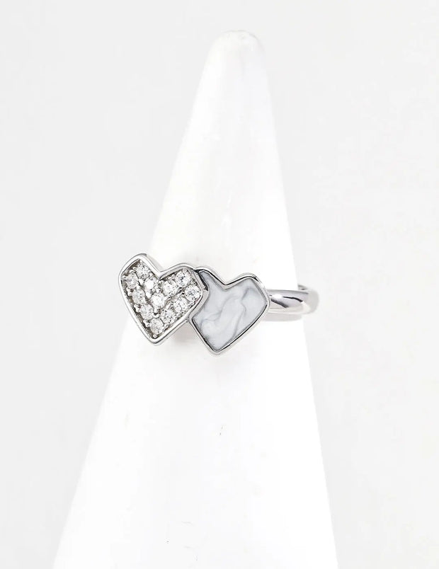 Double Heart Enamel & Zircon Ring-2