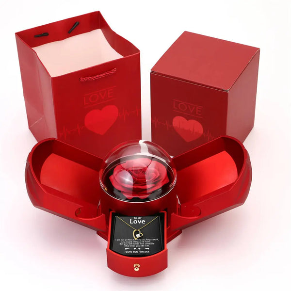 Double open rose gift box drawer style rose jewelry box angel wings Chinese Valentine's Day necklace gift box - Memoriex 