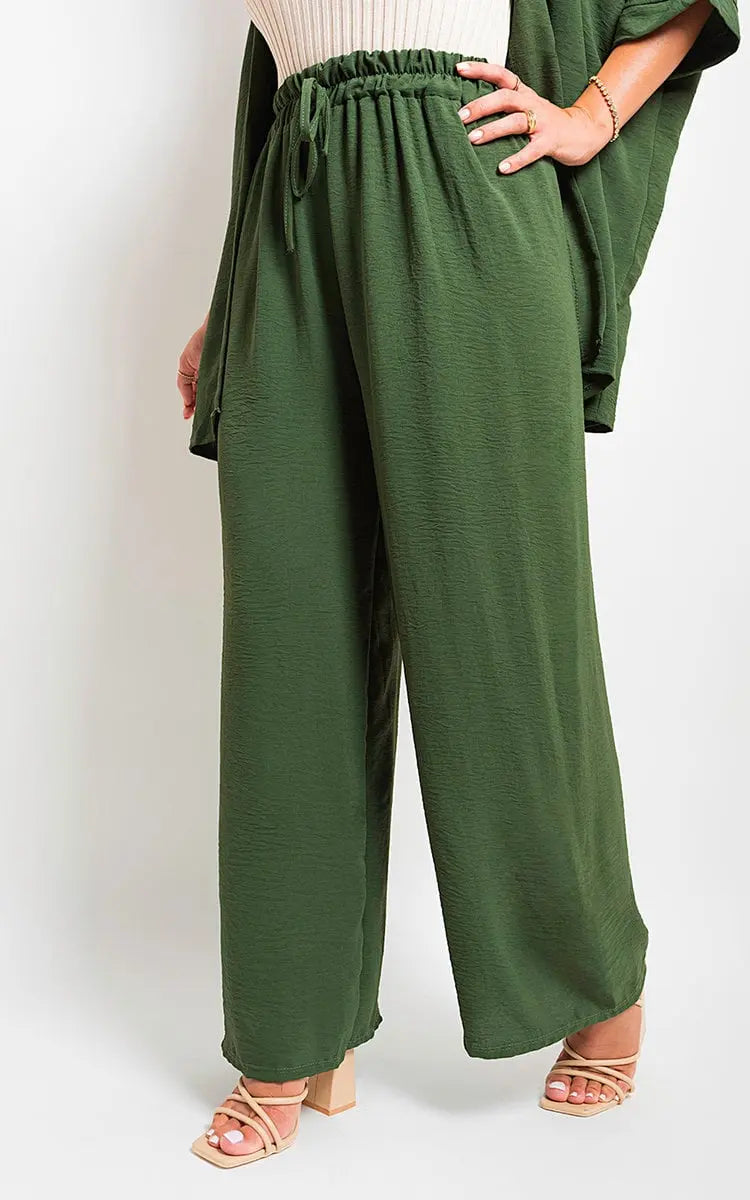 Drawstring Gathered Waist Wide Leg Trouser-3