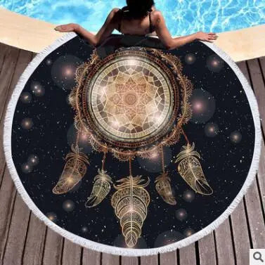 Dreamcatcher Tassel Mandala Tapestry Large Round Beach Towel for Adults Galaxy Boho Toalla Blanket Yoga Mat 150cm - Memoriex 