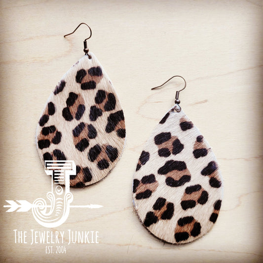 **Leather Teardrop Earrings in Hair on Hide Mini Leopard 222p by The Jewelry Junkie-0