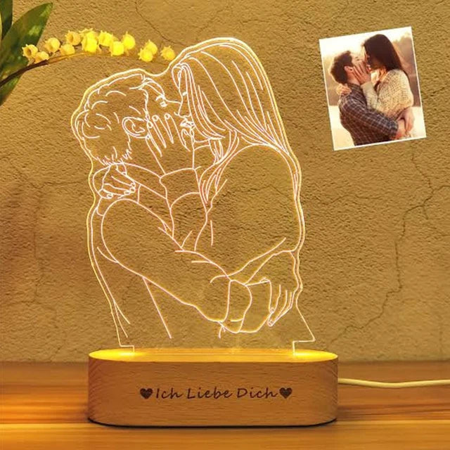 Personalized Custom Wooden Photo Frame Photo Text Customized USB LED 3D Lamp Bedroom Night Light Wedding Anniversary Birthday Gi