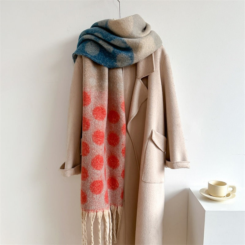 Imitation wool scarf with colorful polka dots, lazy temperament, soft and versatile shawl, thick and warm