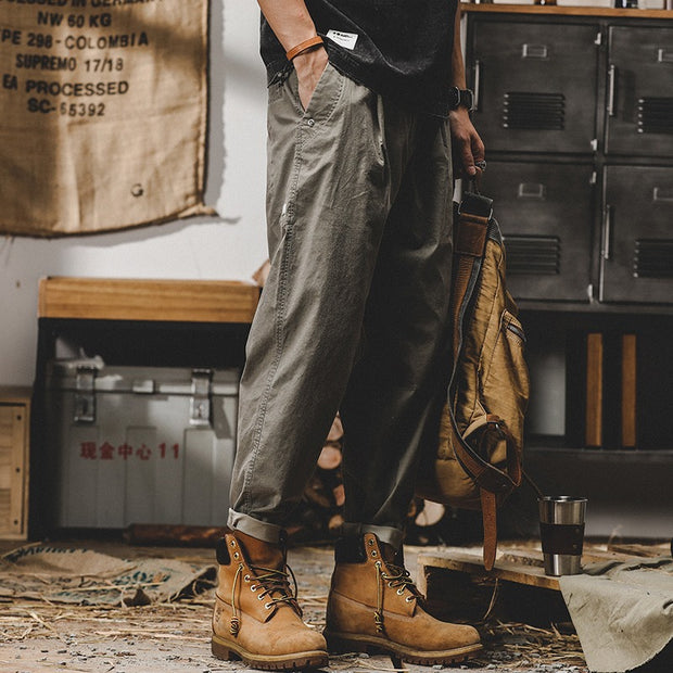 American retro work pants, men's autumn loose fitting straight tube trendy A-Mei khaki casual pants - Memoriex