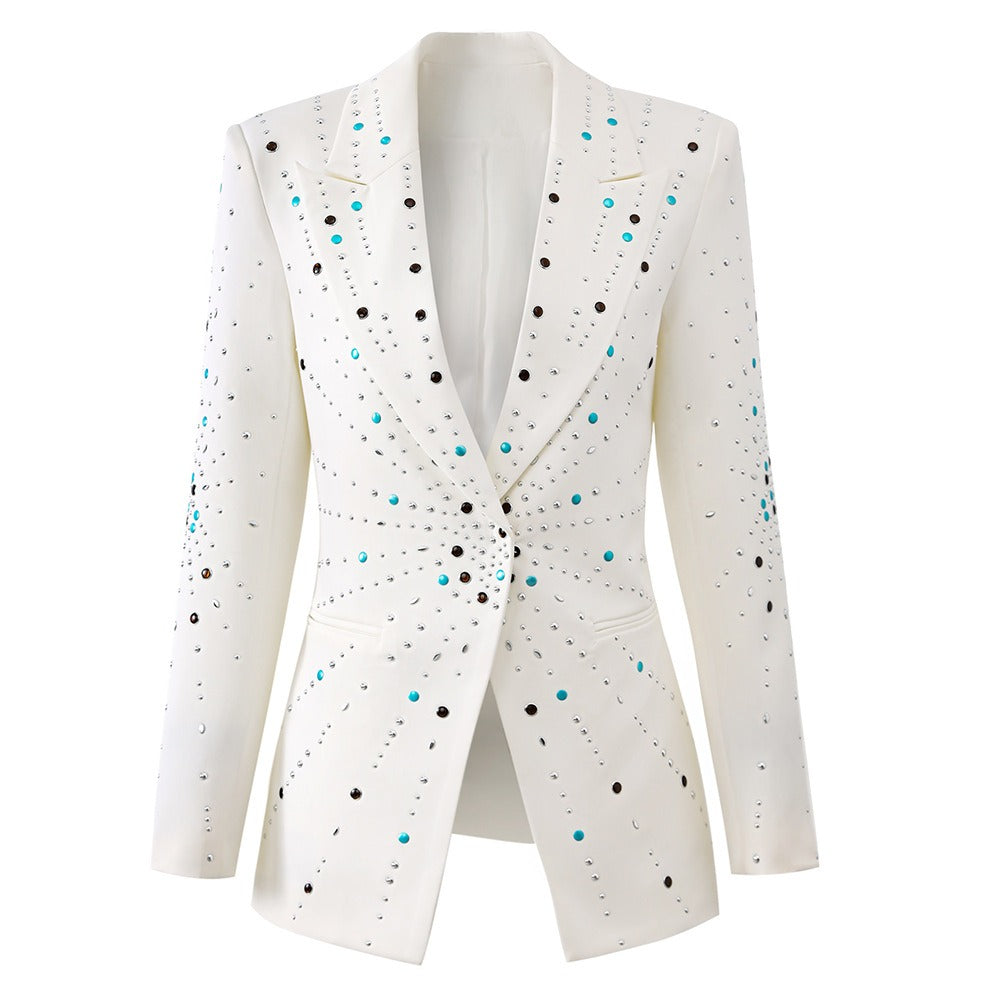 Hot stamping white slim fit one button early autumn temperament long sleeved suit