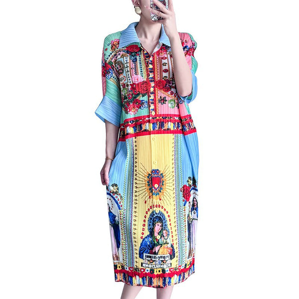 Women’s One-Size Pleated Printed Dress