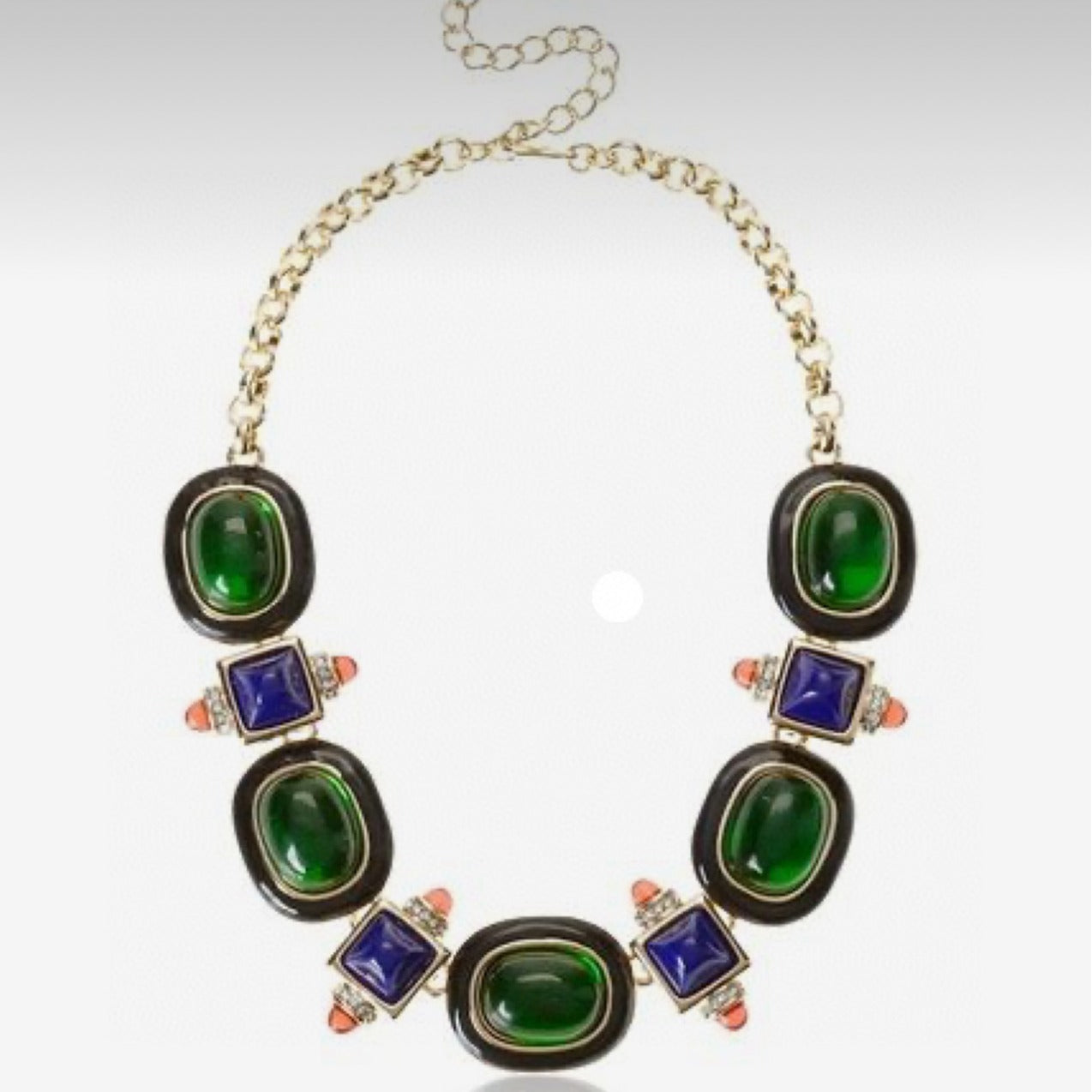 Medieval retro emerald glass exaggerated high-end niche necklace