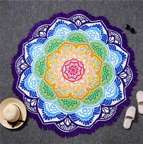 Tassel Indian Toalla Mandala Tapestry Beach Towel Sunblock Round Bikini Cover-Up Blanket Lotus Bohemian Yoga Mat - Memoriex